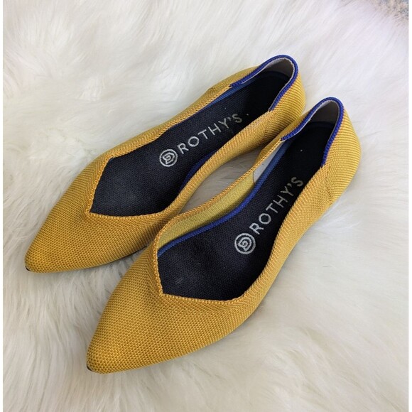 Rothy's The Point Marigold Yellow Knit Pointy Toe Slip On Ballet Flats 8.5 - Picture 1 of 9